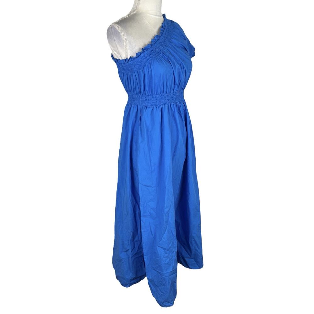 J. Crew Blue One Shoulder Cotton Poplin Midi Dress Coastal Resort Size Small - Picture 3 of 9